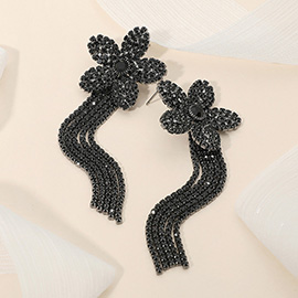 Rhinestone Paved Flower Fringe Evening Earrings