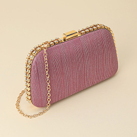 Rhinestone Trim Around Sparkle Crossbody Evening Clutch Bag