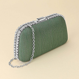 Rhinestone Trim Around Sparkle Crossbody Evening Clutch Bag