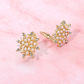Rhinestone Accent Snowflake Pearl Cluster Evening Clip On Earrings