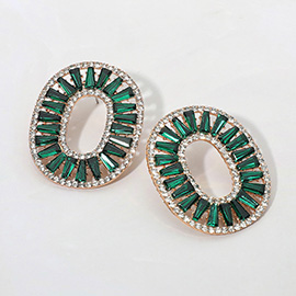 Bold Geometric Radiant Oval Crystal Evening Earrings