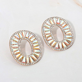 Bold Geometric Radiant Oval Crystal Evening Earrings