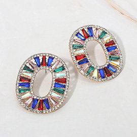 Bold Geometric Radiant Oval Crystal Evening Earrings