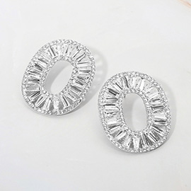 Bold Geometric Radiant Oval Crystal Evening Earrings