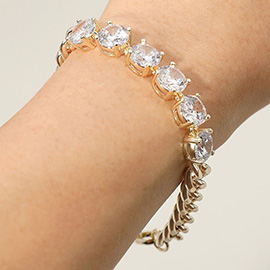 14K Gold Plated CZ Round Stone Cluster Link Chain Bracelet