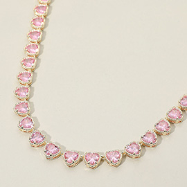 14K Gold Plated CZ Heart Stone Cluster Link Toggle Necklace