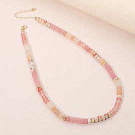 Gold Accent Spacer Marbled Resin Beaded Necklace