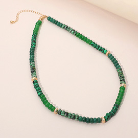 Gold Accent Spacer Marbled Resin Beaded Necklace