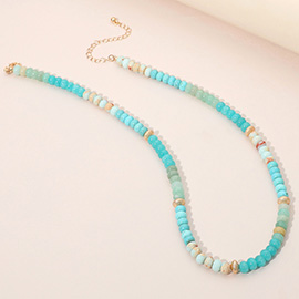 Gold Accent Spacer Marbled Resin Beaded Necklace