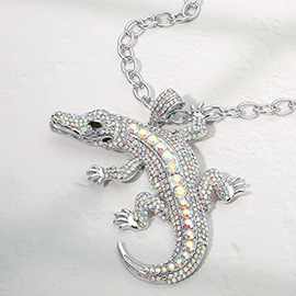 Bold Bling Studded Alligator Pendant Chunky Chain Statement Necklace