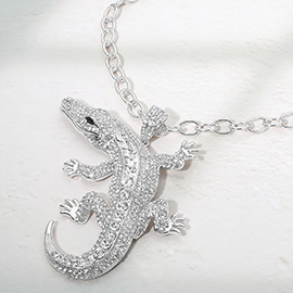 Bold Bling Studded Alligator Pendant Chunky Chain Statement Necklace