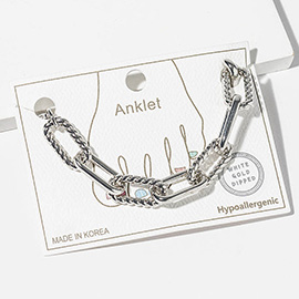White Gold Dipped Chunky Twisted Paperclip Link Chain Anklet
