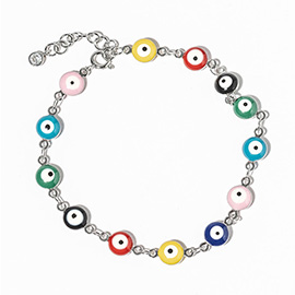Gold Dipped Colorful Evil Eye Bead Link Bracelet