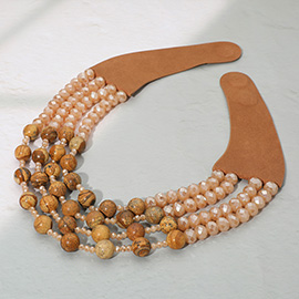 Layered Natural Stone Faceted Beaded Magnetic Collar Necklace