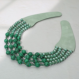 Layered Natural Stone Faceted Beaded Magnetic Collar Necklace