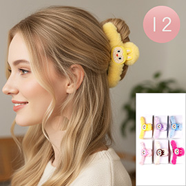 12PCS - Monster Bunny Character Accent Fuzzy Fur Plush Hair Claw Clips