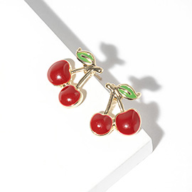 Gold Dipped Enamel Cherry Stud Earrings