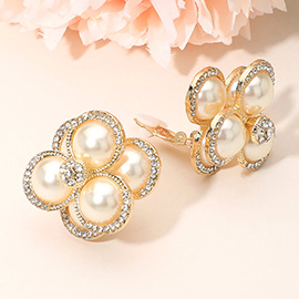 Pearl Cluster Flower Evening Clip On Earrings