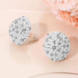 Beaded Pearl Rhinestone Embellished Dome Clip On Earrings