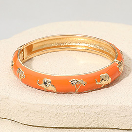 Elephant and Tree Embossed Enamel Hinged Bangle Bracelet