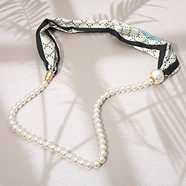 SECRET BOX_Pattern Print Fabric Scarf Pearl Magnetic Necklace