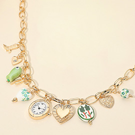 SECRET BOX_Floral Ceramic Heart Ball Boot Bow Clock Pendant Station Necklace