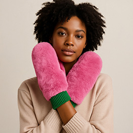 Solid Faux Fur Open Up Mitten Gloves