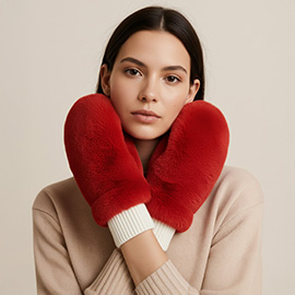 Solid Faux Fur Open Up Mitten Gloves