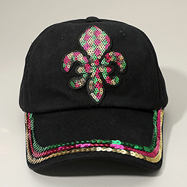 Sequin Mardi Gras Fleur de Lis Patch Baseball Cap