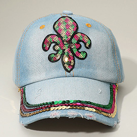 Sequin Mardi Gras Fleur de Lis Patch Baseball Cap
