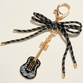 Decorative Bow Accent Enamel Guitar Drop Keychain Bag Charm