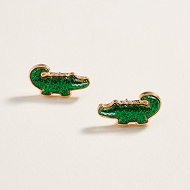 Glitter Mardi Gras Alligator Stud Earrings