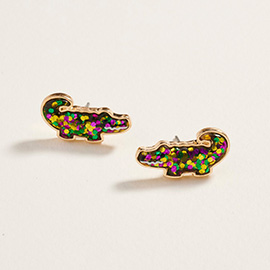 Glitter Mardi Gras Alligator Stud Earrings