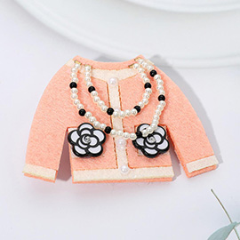 Pearl Necklace Flower Pocket Design Chic Jacket Pin Brooch Hair Clip