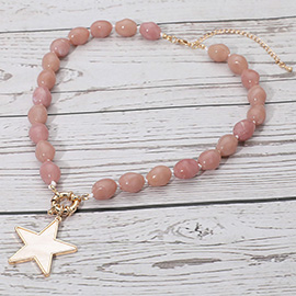 Mother of Pearl Star Pendant Marbled Pebble Beaded Necklace