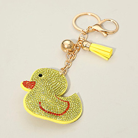 Bling Studded Duck Tassel Keychain Bag Charm