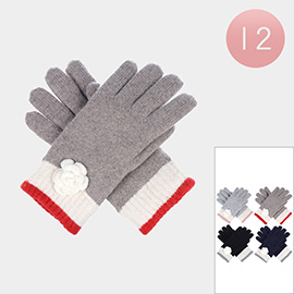 Floral Accent Knit Chenille-Lined Winter Gloves