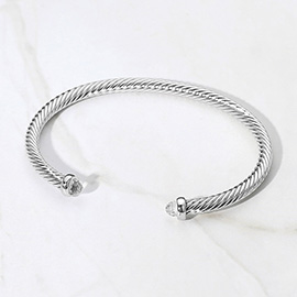 Stone Tip Twisted Cable Cuff Bracelet