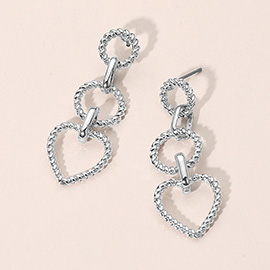 Twisted Metal Open Hoop Heart Link Drop Earrings
