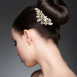 Rhinestone Embellished Flower Center Branch Hair Comb