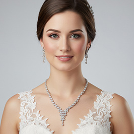 CZ Marquise Stone Cluster Fringe Accent Necklace