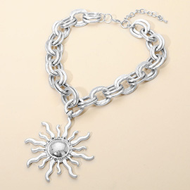 Radiant Sun Pendant Bold Chain Statement Necklace