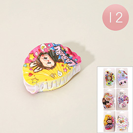 12PCS - Monster Bunny Character Printed Shell Shaped Hair Claw Clips