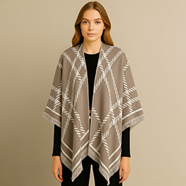Check Pattern Print Ruana Poncho
