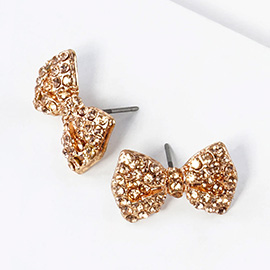 Crystal Rhinestone Bow Stud Earrings