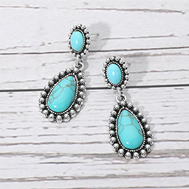 Vintage Teardrop Turquoise Stone Dangle Earrings