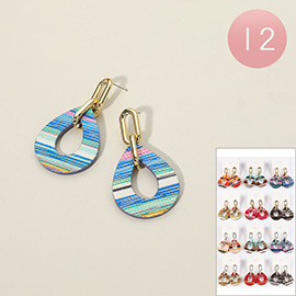 12Pairs - Striped Teardrop Earrings