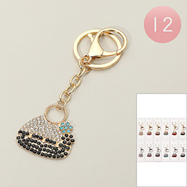 12PCS - Sparkling Stone Paved Handbag Keychains