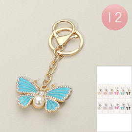 12PCS - Pearl Detailed Colorful Enamel Butterfly Keychains