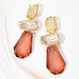 Geometric Three Stone Cluster Drop Earrings